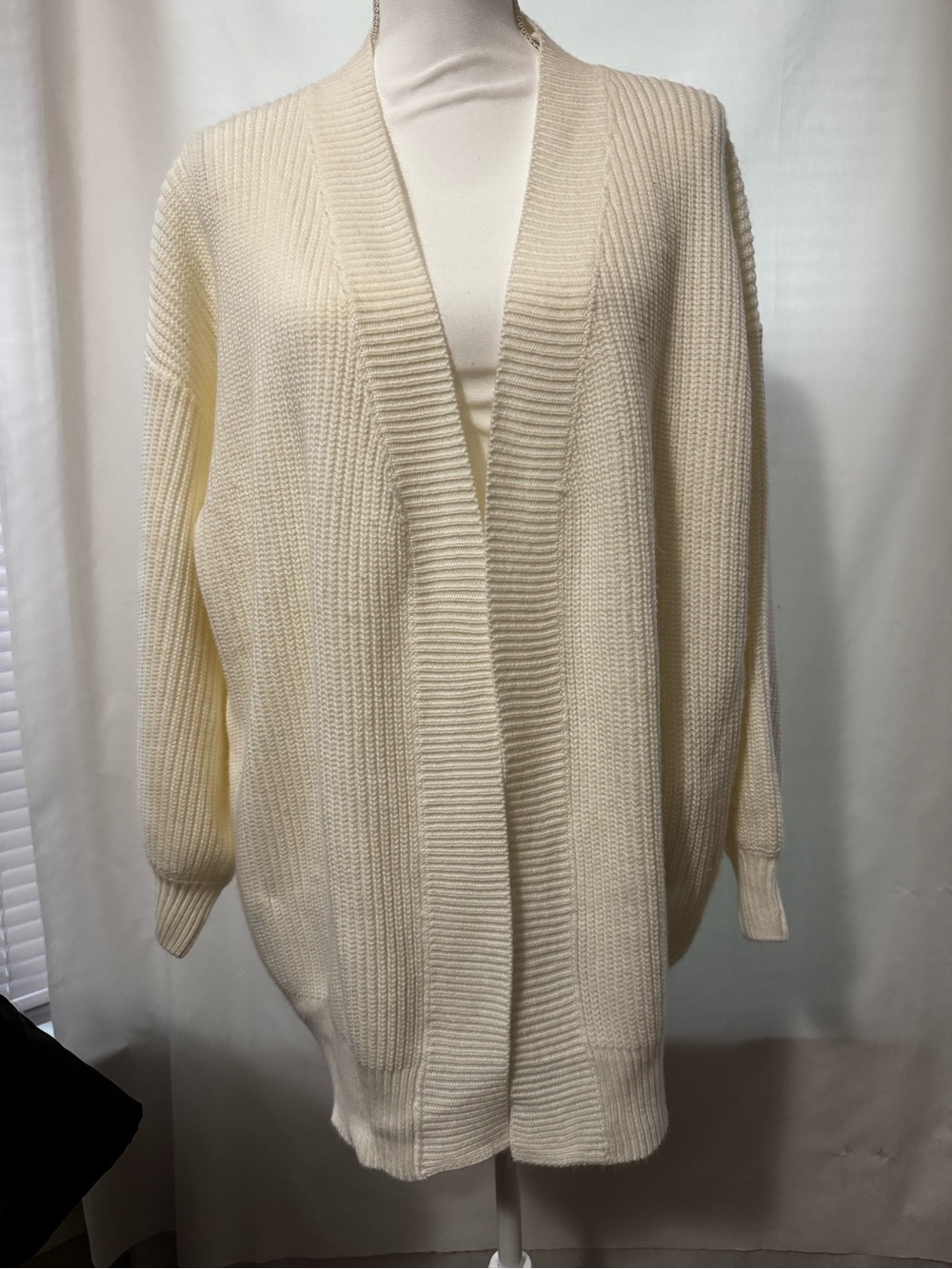 Cream Open-Front Ribbed Knit Women’s Cardigan Sweater